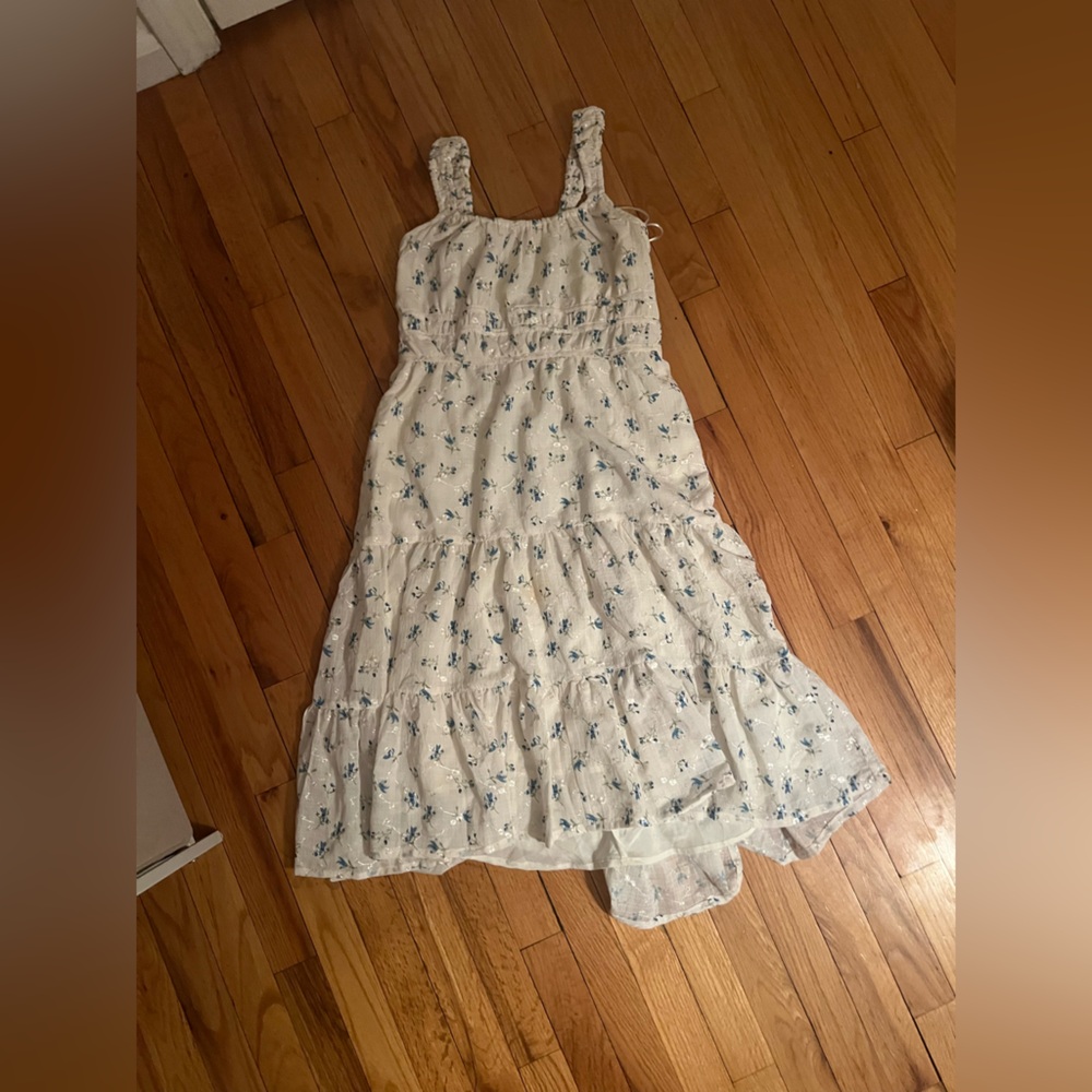 White Floral Smocked Midi Dress
